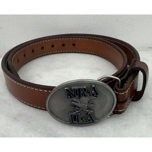 Vtg NRA ILA Belt Buckle National Rifle Association Metal Eagle Flag Gun USA Sz32